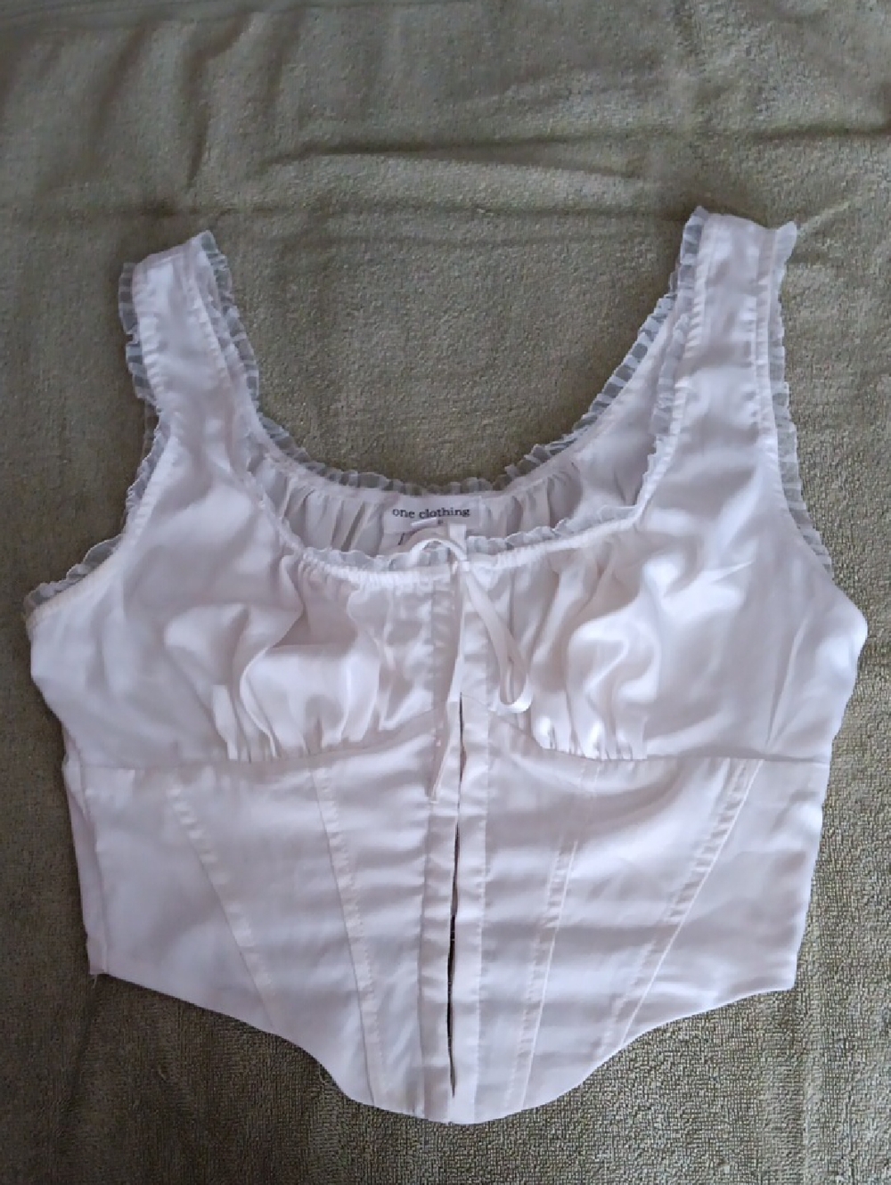 one clothing White Ruffled Satin-Style Bustier Top